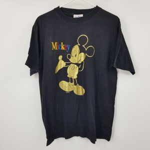 Vintage Velvasheen Black Graphic Short Sleeved Mickey Shirt Size Large‎